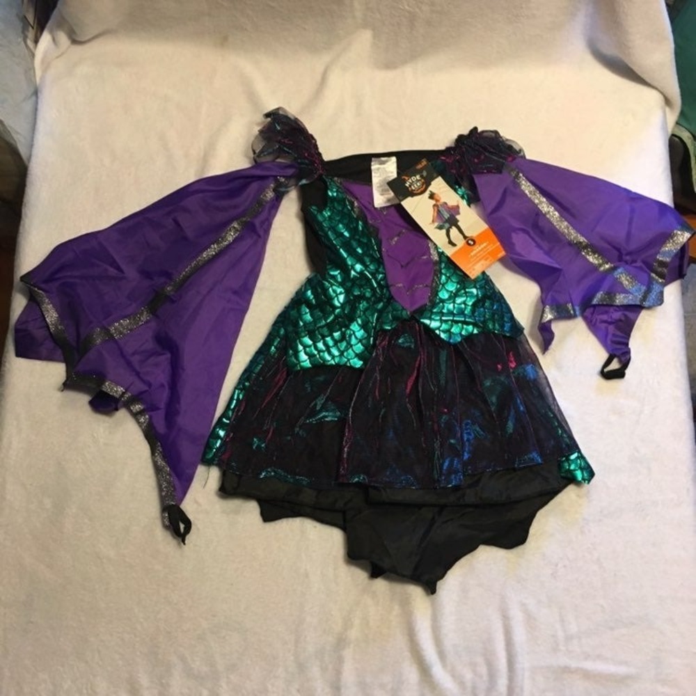 Hyde and EEK Dragon Costume Kids Large Purple Teal NWT Winged Tutu Dress